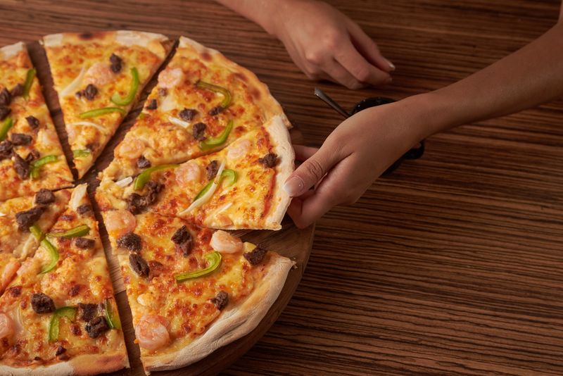 Seafood pizza with shrimp and calamari